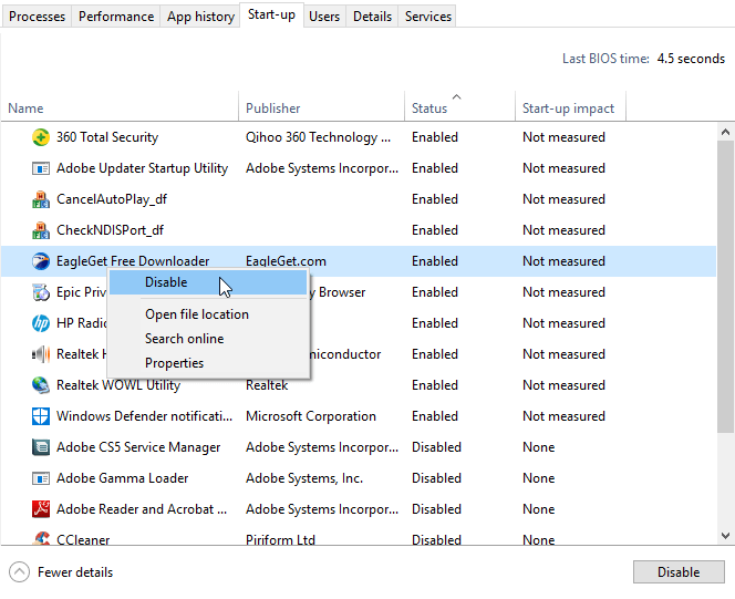 wyłącz element startowy 0xc0000188 Windows 10